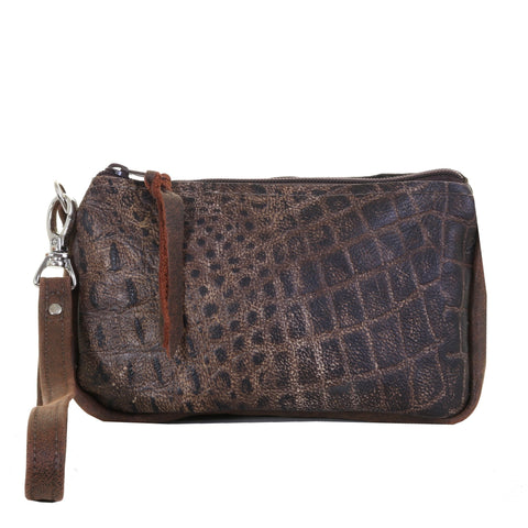 MPG47 - Stone Washed Croco Clay Leather Makeup Pouch - Double J Saddlery