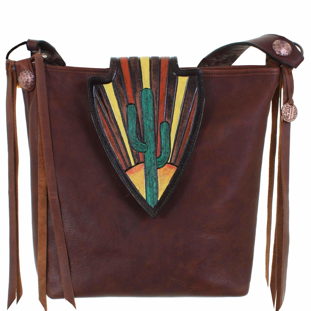 MST35 - Brandy Pull-Up Messenger Tote w/Tooled Cacti Design - Double J Saddlery