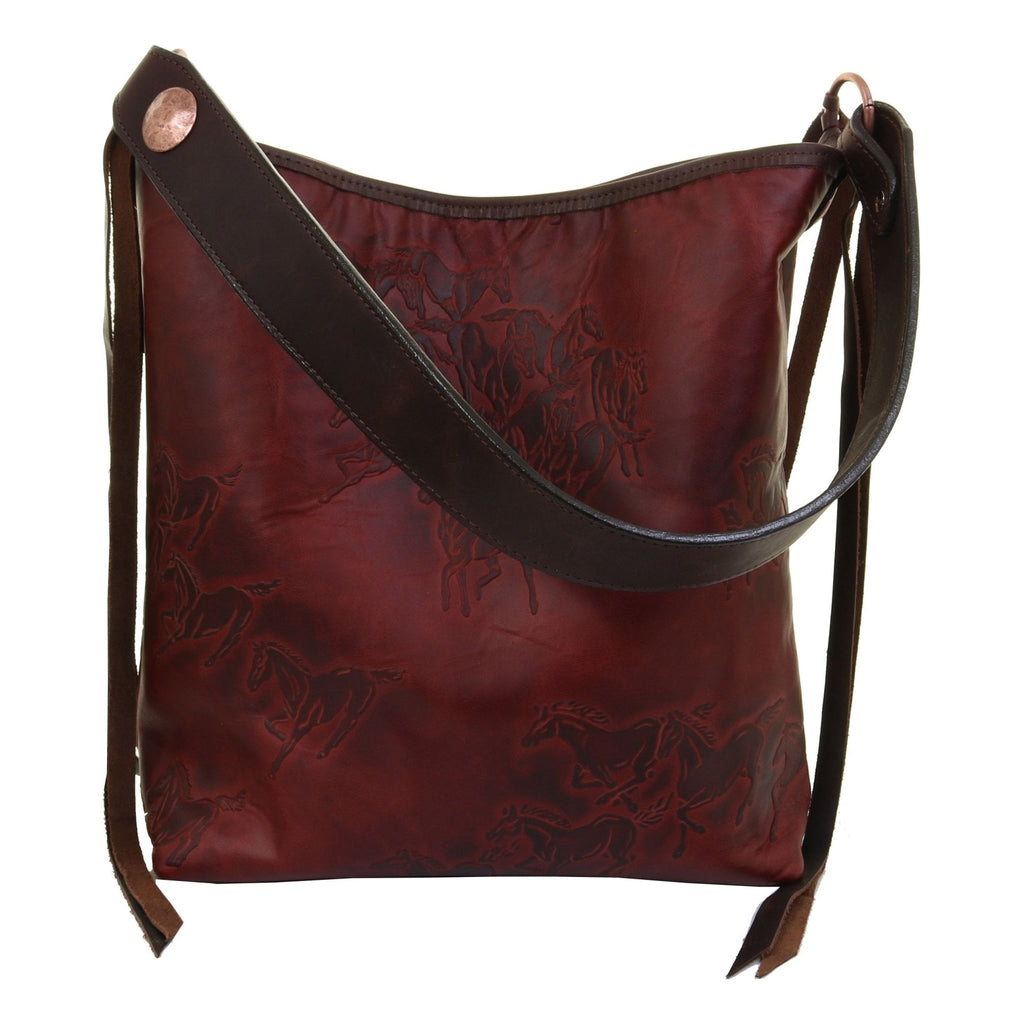 MST76 - Cognac Wild Horses Messenger Tote - Double J Saddlery