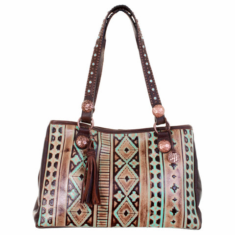 NMT41 - Navajo Turquoise and Brown New Medium Tote - Double J Saddlery