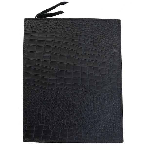 PORT41A - Deep Black Crocodile Print Portfolio w/Zipper - Double J