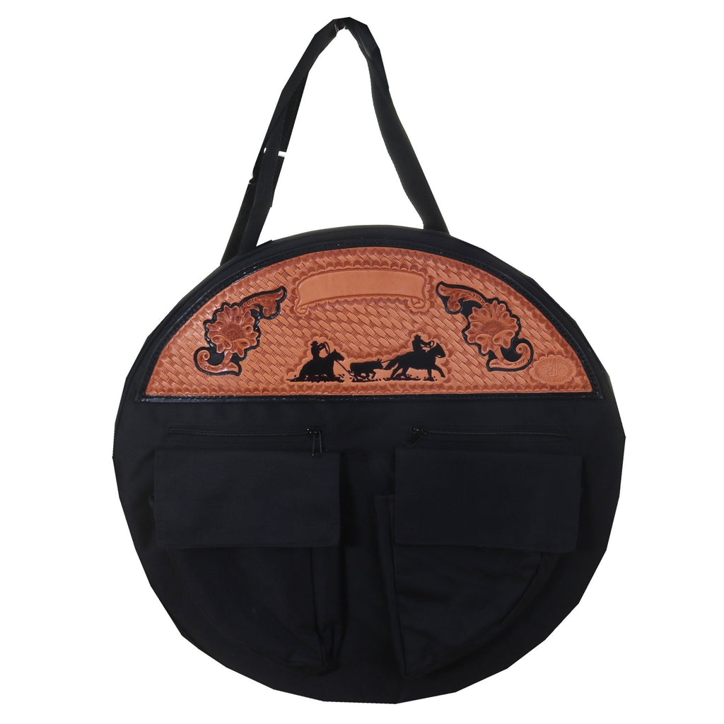 RB25 - Natural Tooled Plaque Rope Bag - Double J Saddlery