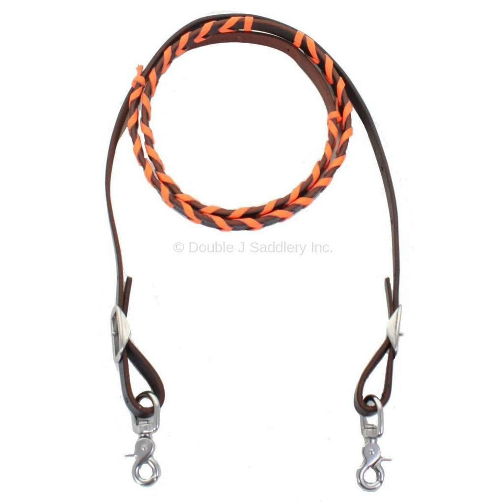REIN19F - Neon Orange Laced Roping Rein - Double J Saddlery