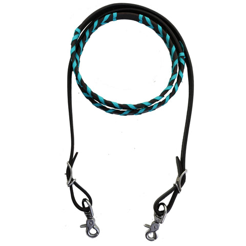 REIN19J - Turquoise Laced Reins - Double J Saddlery