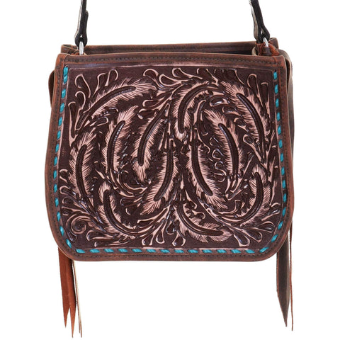 SDB03 - Brown Vintage Feather Tooled Small Doctor's Bag - Double J Saddlery