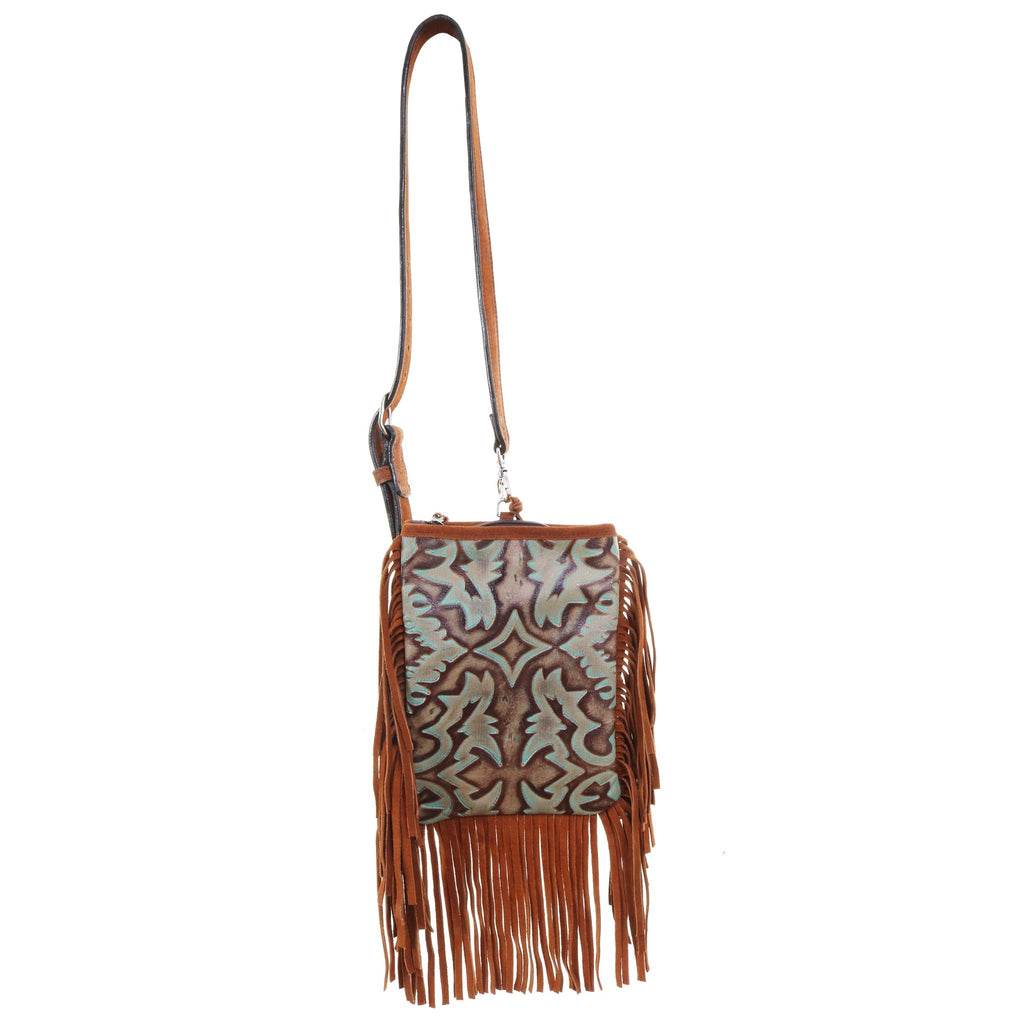 SLP07F - Laredo Burnt Turquoise Sling Purse w/ Fringe - Double J Saddlery