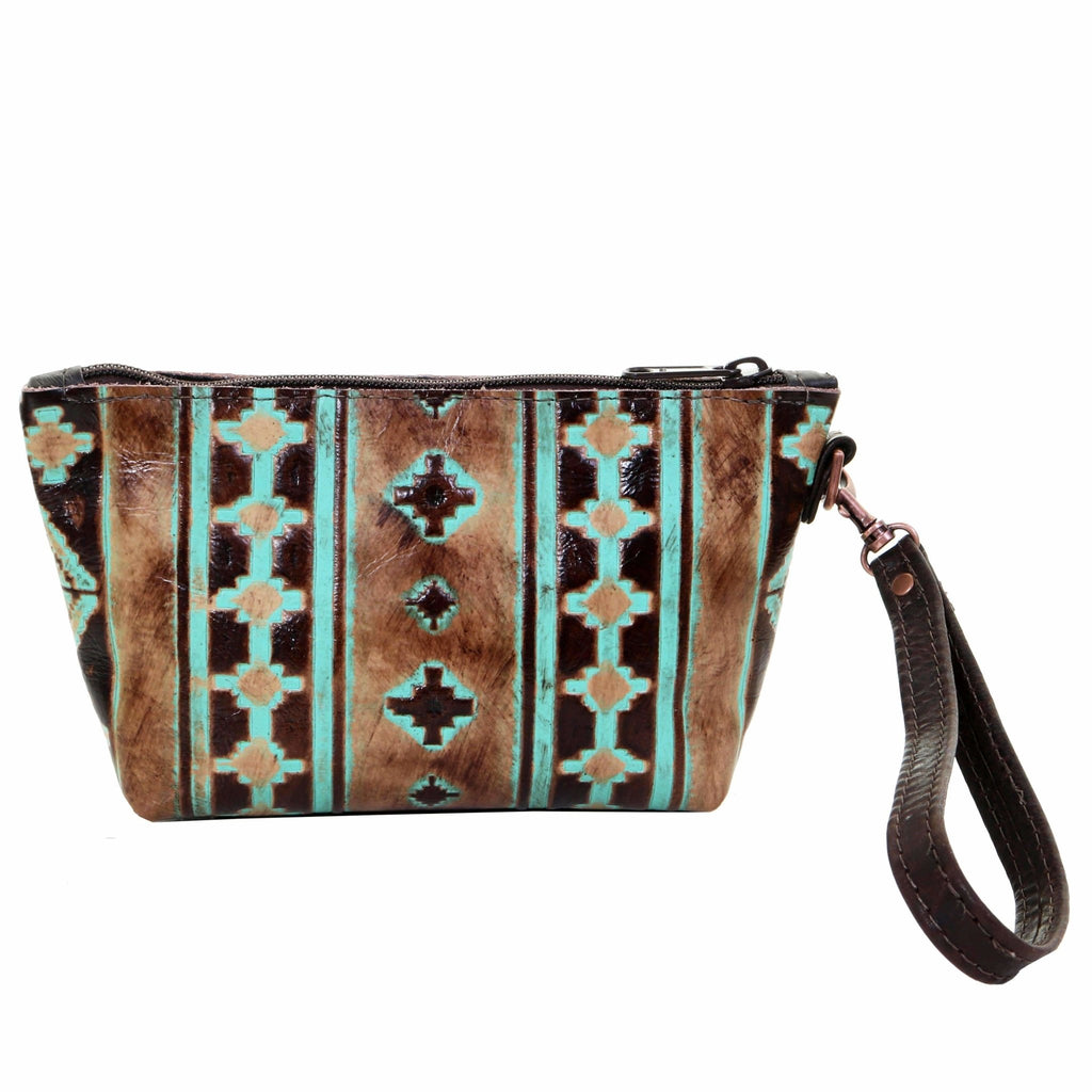 SMP03 - Navajo Turquoise and Brown Small Makeup Pouch - Double J Saddlery