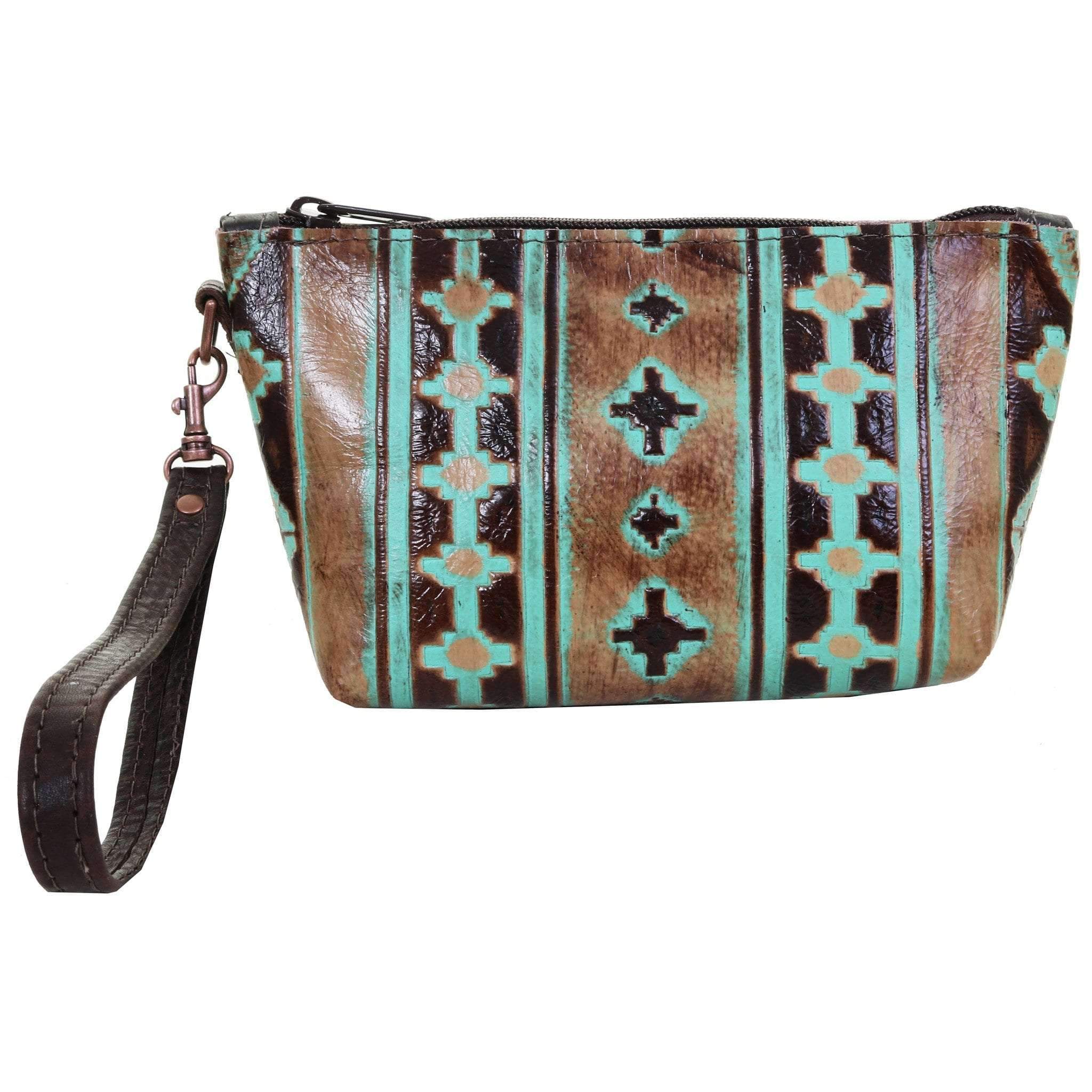 SMP03 - Navajo Turquoise and Brown Small Makeup Pouch - Double J Saddlery