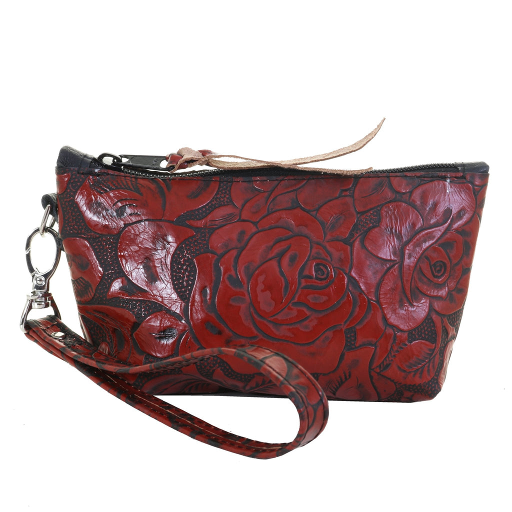 SMP07 - Red Antique Floral Small Makeup Pouch - Double J Saddlery