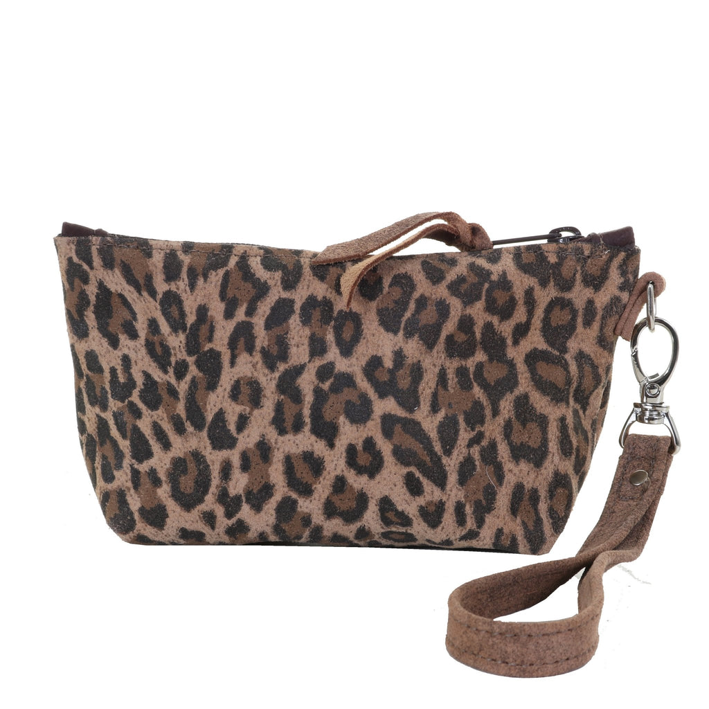 SMP13 - Cheetah Tan Suede Small Makeup Pouch - Double J Saddlery