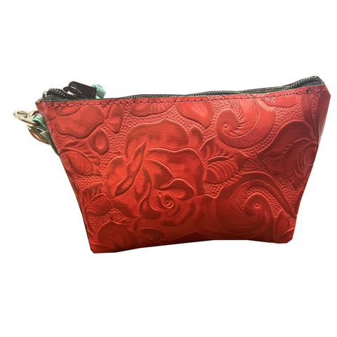 SMP22 - Red Floral Print Small Makeup Pouch - Double J Saddlery