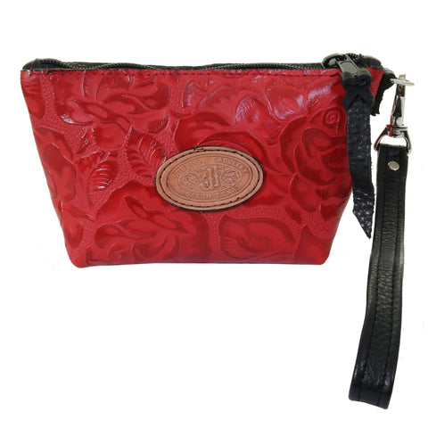 SMP22A - Red Floral Print Small Makeup Pouch - Double J Saddlery