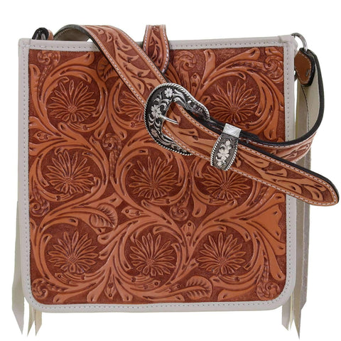 SQT03 - Natural Leather Daisy Tooled Square Tote - Double J Saddlery