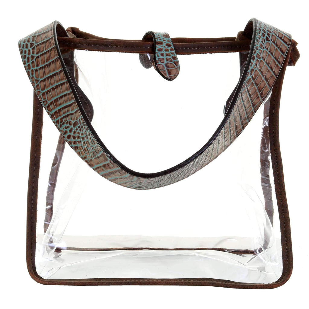 SQT08 - Clear Square Tote With Vintage Mint Croco Strap - Double J Saddlery