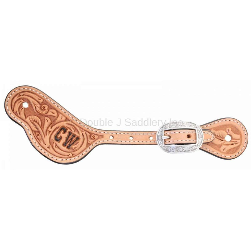 SS146 - Natural Leather Tooled Spur Straps - Double J Saddlery