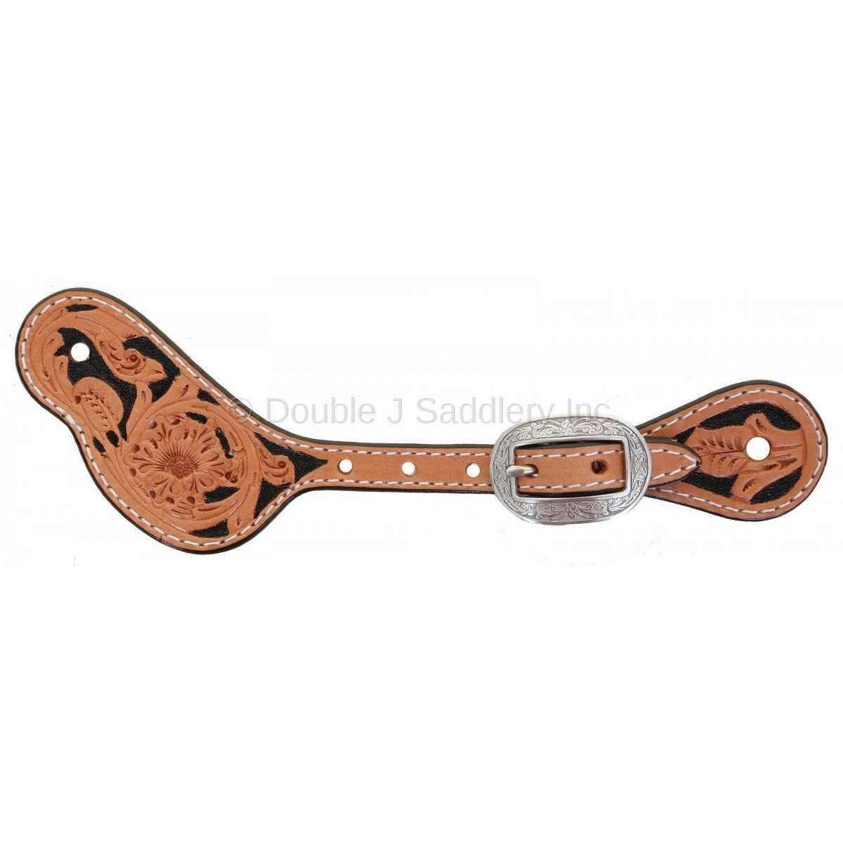 SS167A - Natural Leather Floral Tooled Spur Straps - Double J Saddlery