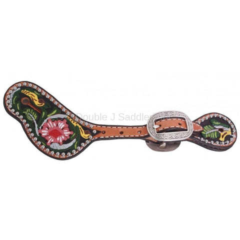 SS31 - Hand-Tooled Painted Spur Straps - Double J Saddlery