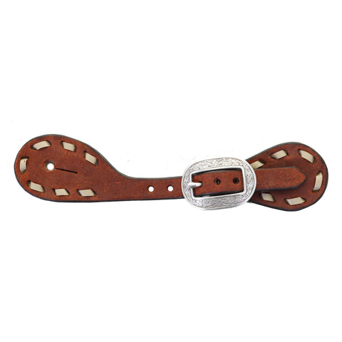 SSY06 - Chestnut Rough Out Buck Stitched Youth Spur Straps - Double J Saddlery