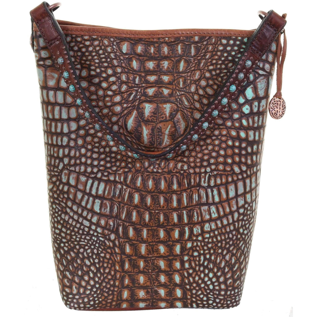 ST92 - Rustic Patina Croco Print Small Tote - Double J Saddlery