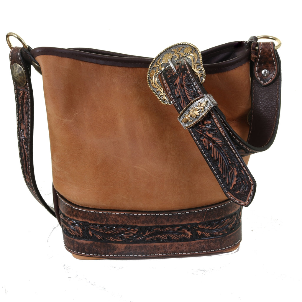 STT17 - Buckskin Standard Tote w/Feather Tooling - Double J Saddlery