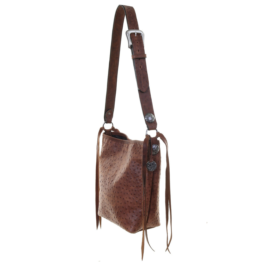 Vintage Leather Ostrich Cognac Shoulder Bag