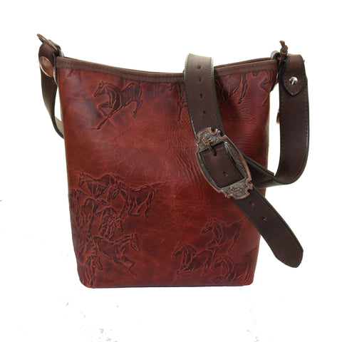 STT26 - Cognac Wild Horses Standard Tote - Double J Saddlery