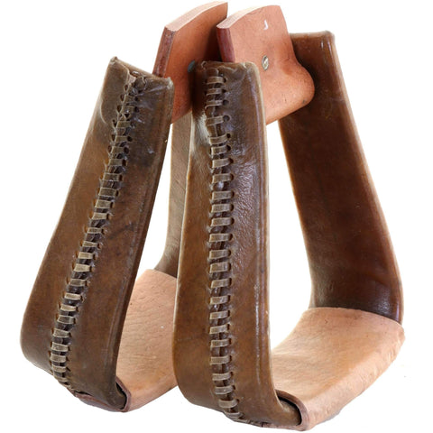 STU04 - Rawhide Covered Overshoe Natural Wooden Stirrups - Double J Saddlery