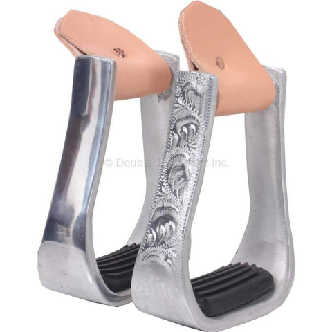 STU09- Aluminum Engraved Barrel Racer Stirrups - Double J Saddlery