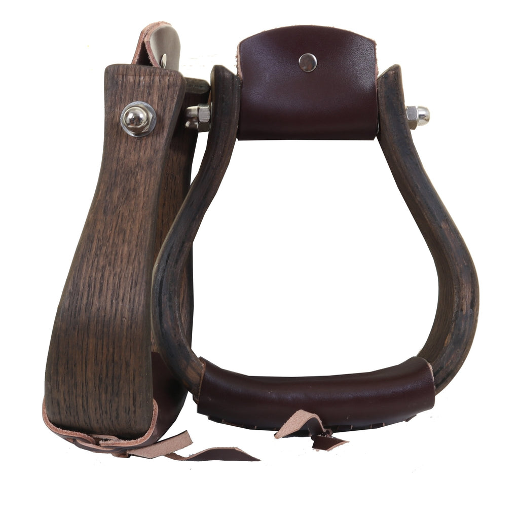 STU103 - Brown Wooden Bell Stirrups - Double J Saddlery