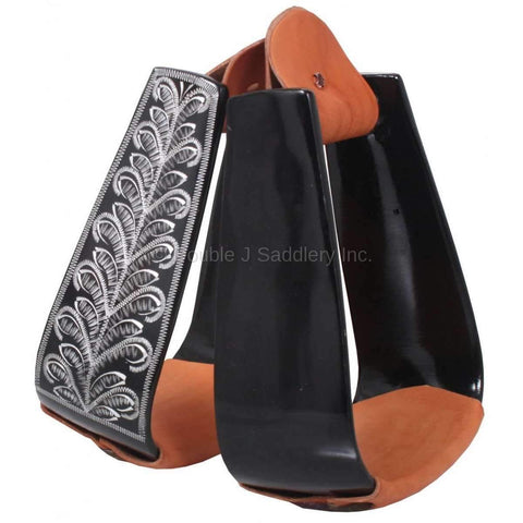 STU25 - Engraved Black Roper Stirrups - Double J Saddlery