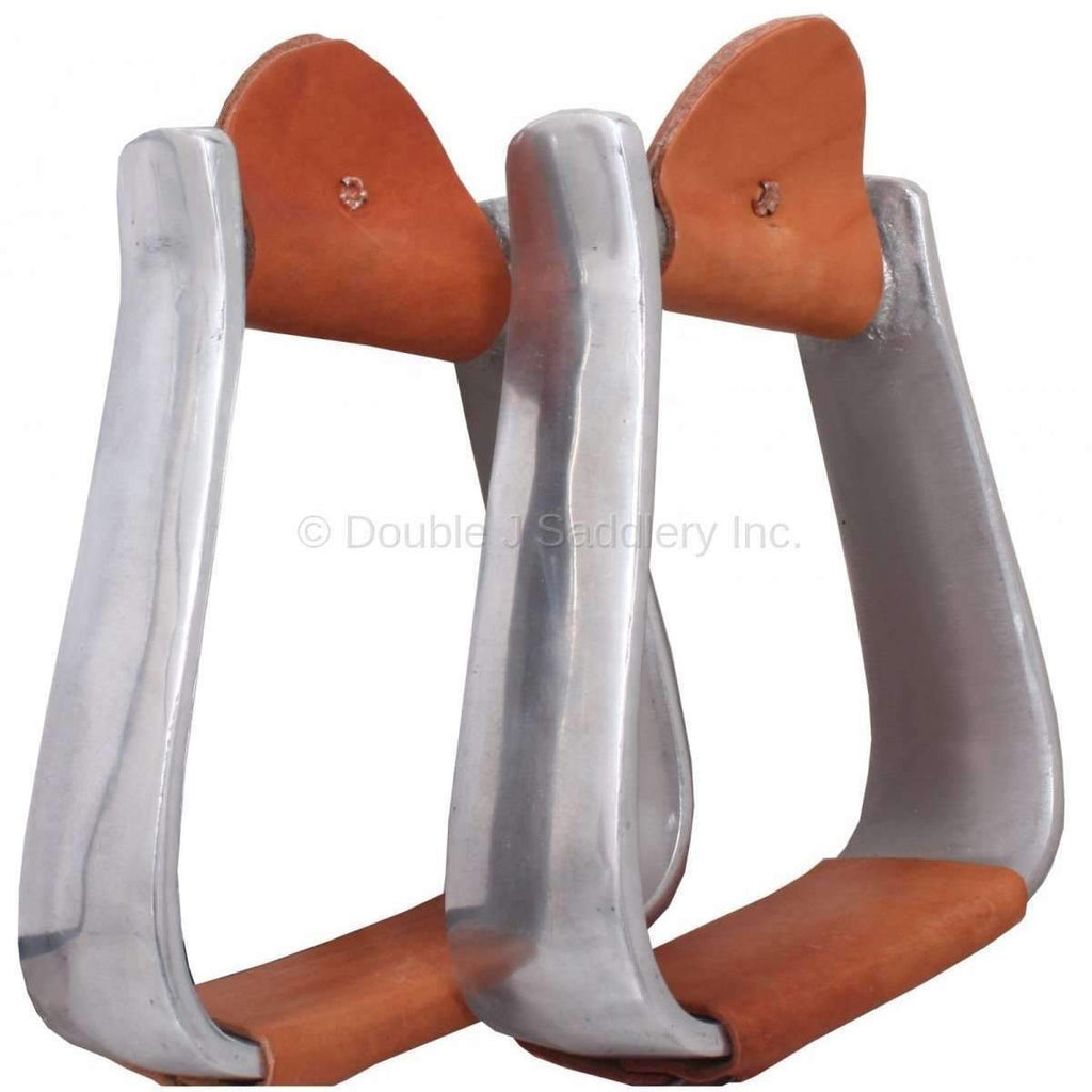 STU35 - Sloped Aluminum Roper Stirrups With Leather Bottoms - Double J Saddlery