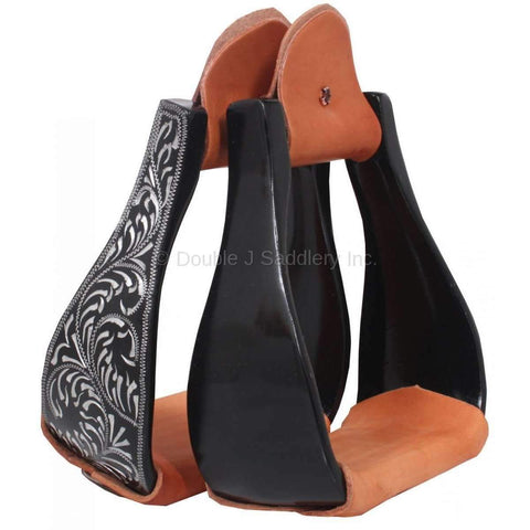 STU36 - Bell Roper Black Engraved Stirrups - Double J Saddlery