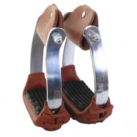 STU56 - Aluminum Leather Covered Stirrups - Double J Saddlery