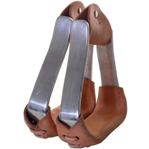 STU67 - Sloped Aluminum Stirrups With Leather Bottoms - Double J Saddlery