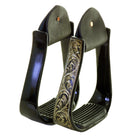 STU73 - Black Aluminum Gold Engraved Stirrups - Double J Saddlery