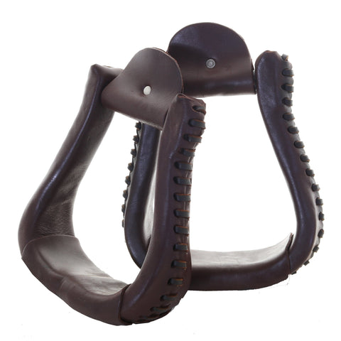 STU75 - Leather Covered Bell Stirrups - Double J Saddlery