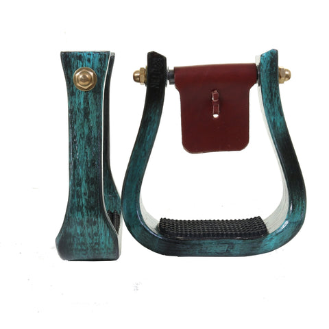 STU80B - Nettle Black Distressed Turquoise Barrel Stirrup - Double J Saddlery