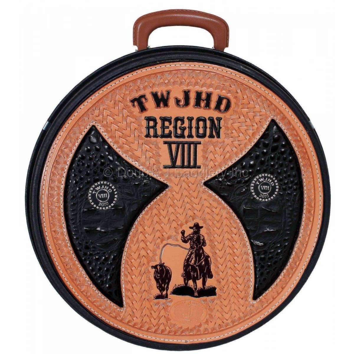 Trophy Rope Can For Rodeo TRC04 - Hand-Tooled Inlayed Trophy Rope Can - Double J Saddlery