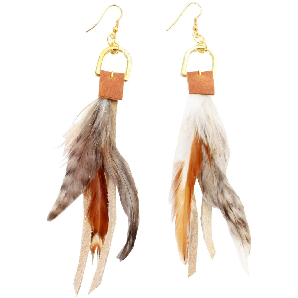 VE05 - Vestige Smoke White Elk Earrings with Feathers - Double J Saddlery