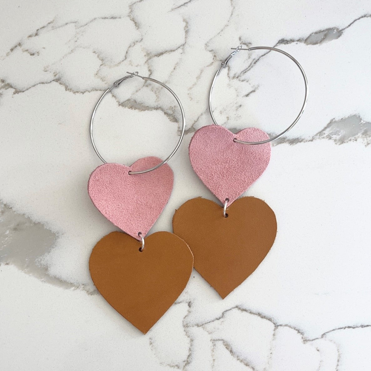 VE101 - Double Heart Earrings - Double J Saddlery