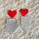 VE107 - Red Heart and Fringe Earrings - Double J Saddlery