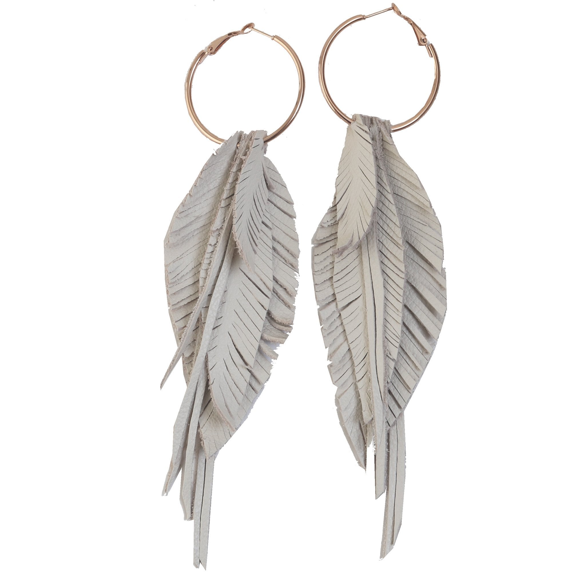 VE64 - Vestige Eggshell Feather Hoop Earrings - Double J Saddlery
