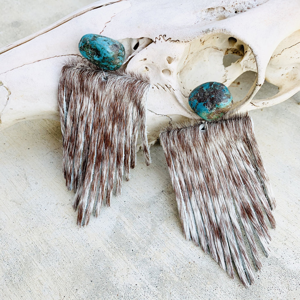 VE88 - Vestige Cowhide and Turquoise Nugget Earrings - Double J Saddlery