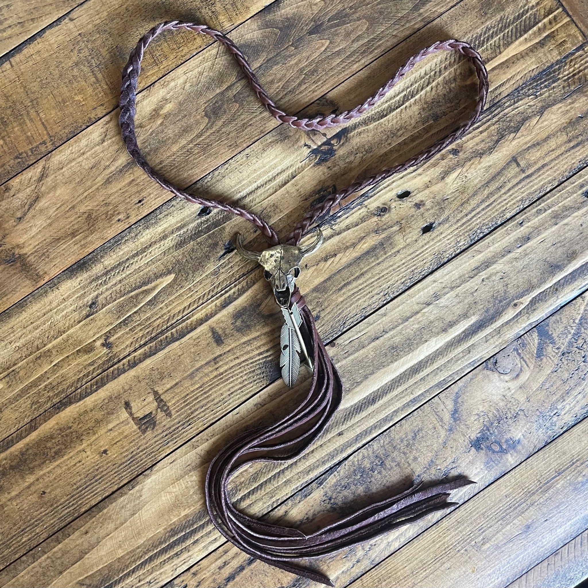 VN100 - Vestige Braided Chocolate Elk Skin Necklace - Double J Saddlery