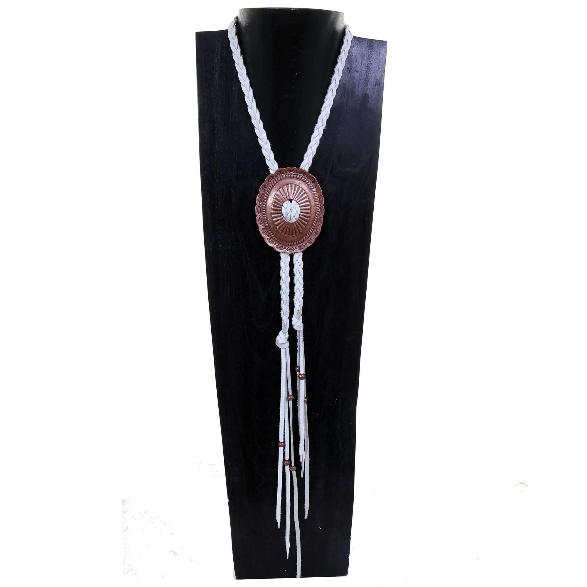 VN104 - Vestige Braided White Leather Concho Necklace - Double J Saddlery