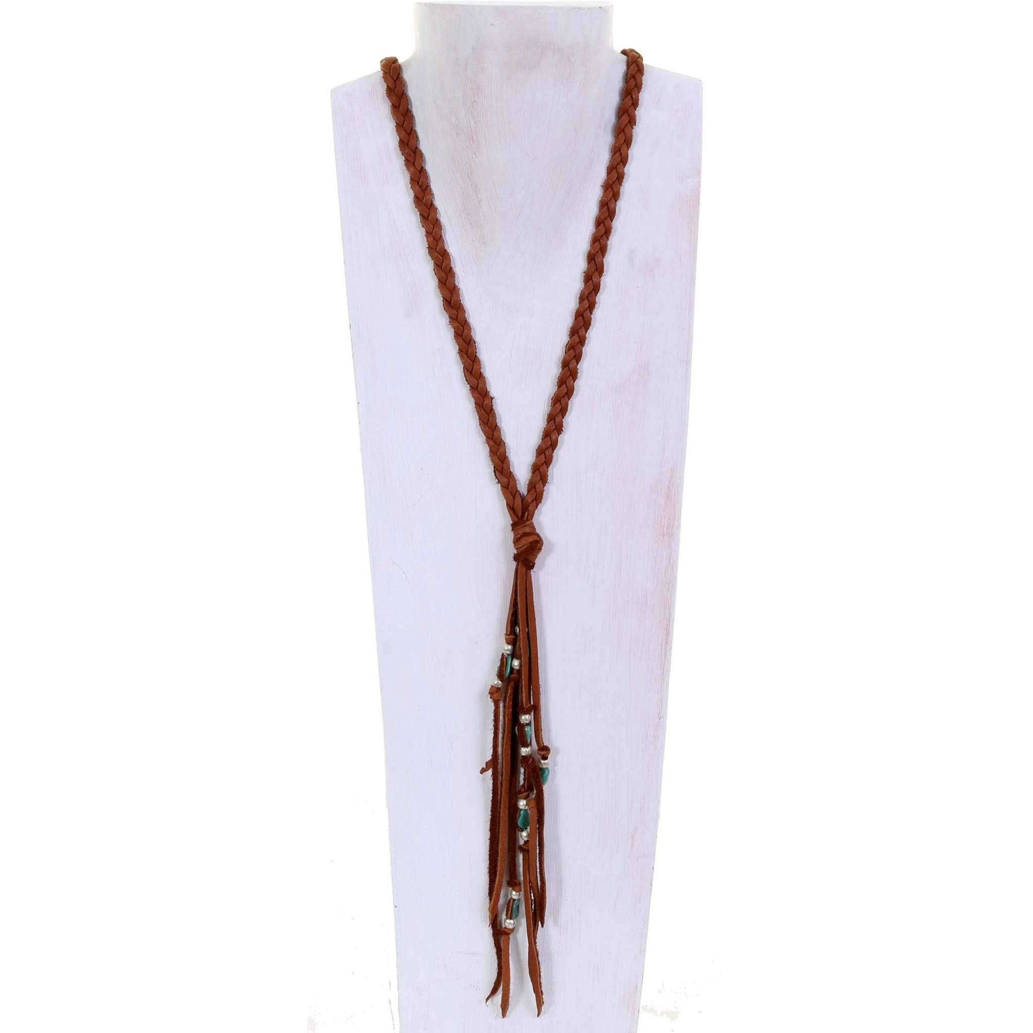 VN98 - Vestige Braided Brandy Elk Skin Necklace - Double J Saddlery