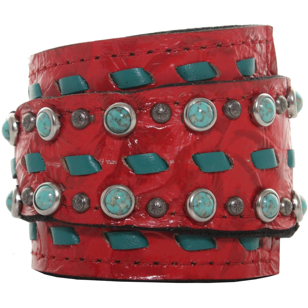WCUF02 - Red Floral Leather Wrap Cuff - Double J Saddlery